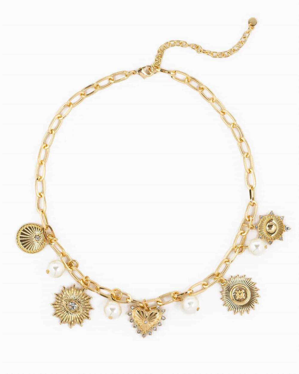 NEW SESSORI women's heart mix coin pearl charm necklace in gold